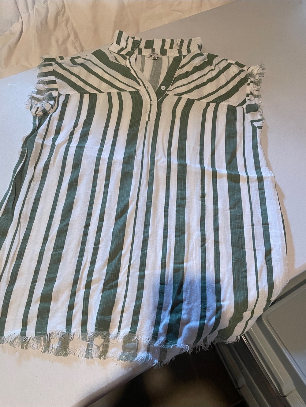 Umgee White and Green Striped Mini Dress